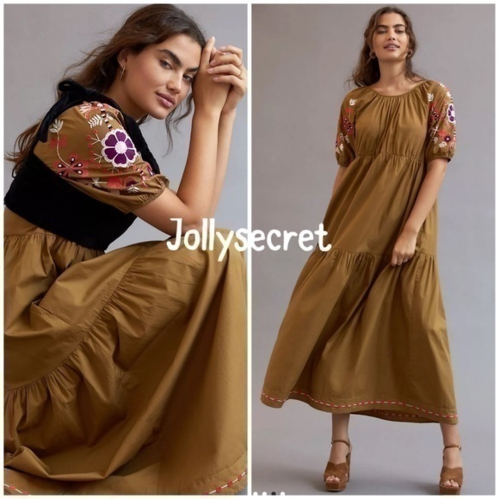 Anthropologie embroidery maxi dress size S petite